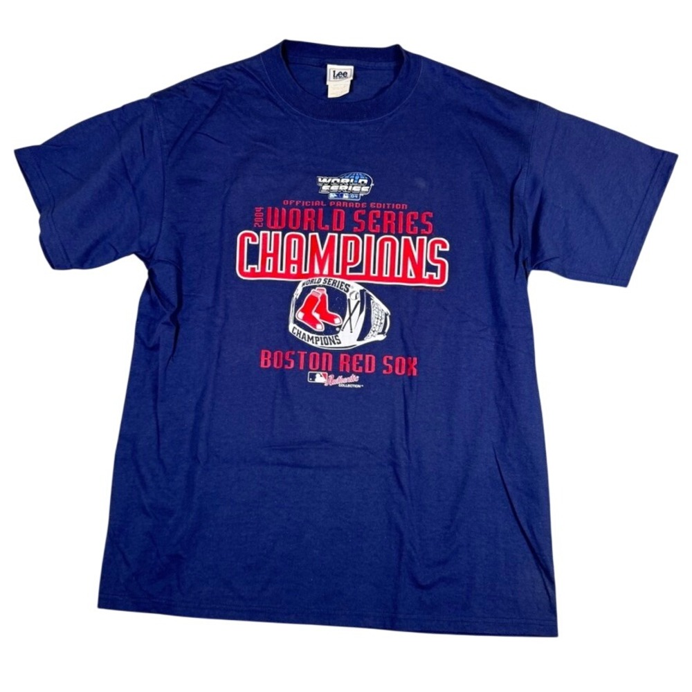 Vtg. Lee Sport Boston Red Sox 2004 World Series Champions T-Shirt Navy Blue L